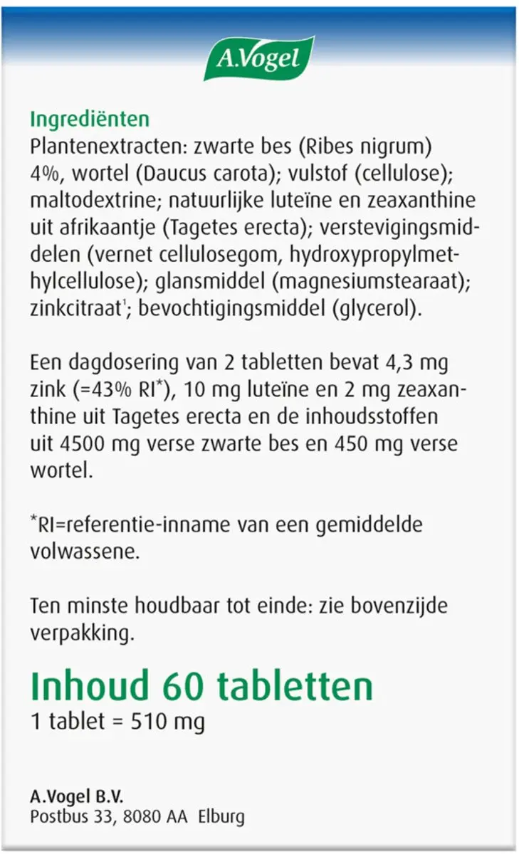 A.Vogel Oogtabletten 120 Stuks