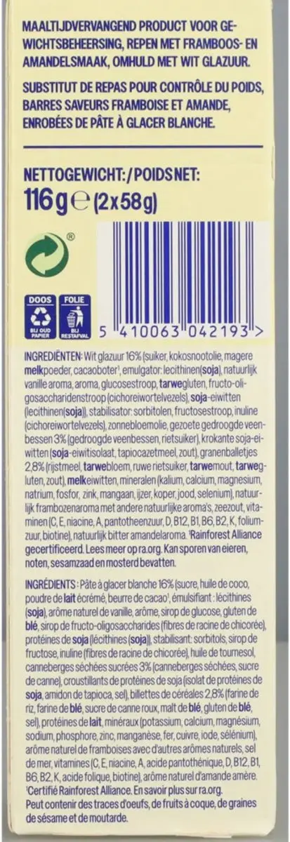 weCare Meal Replacement Framboos Amandel - 6x116g