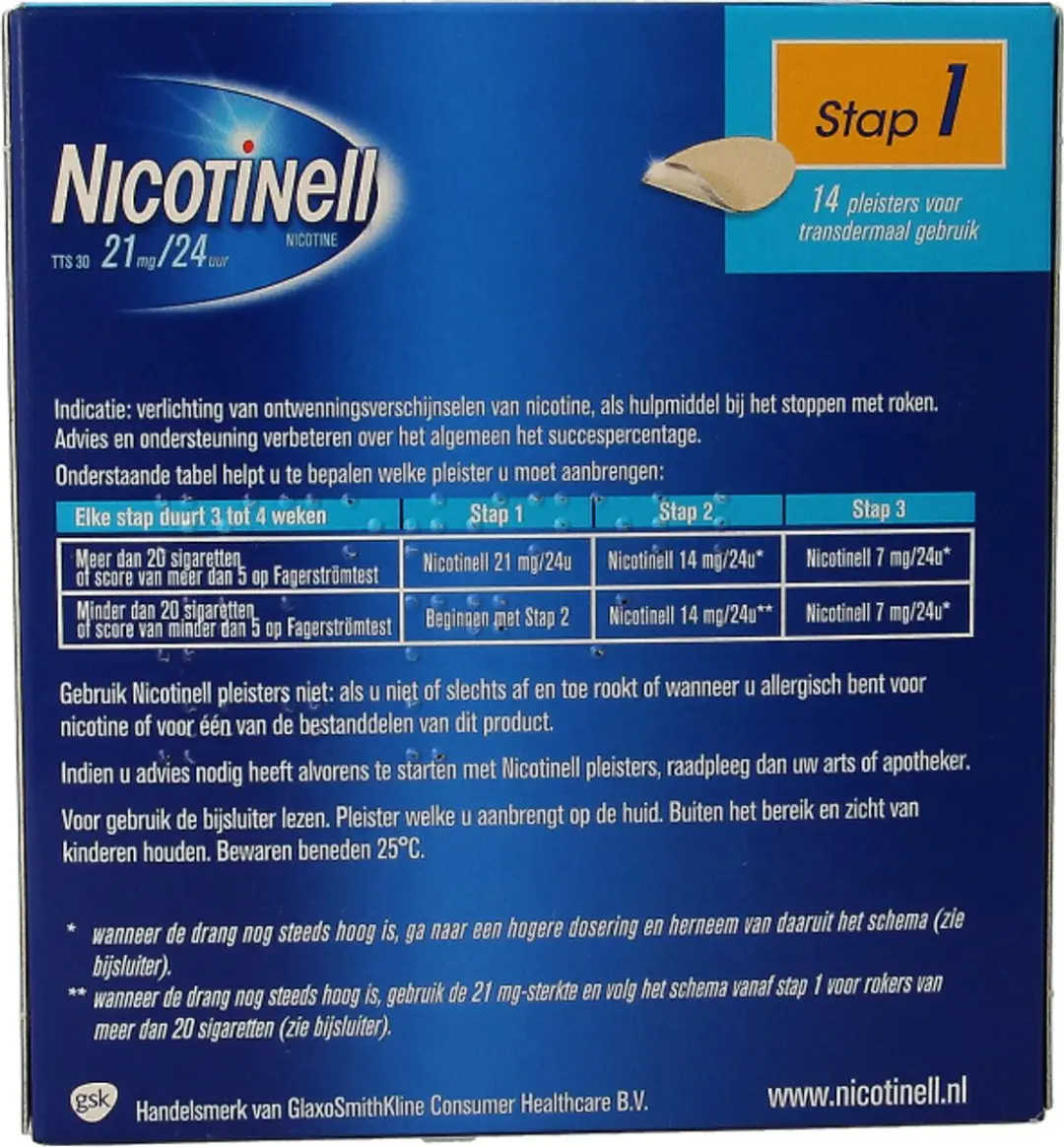Nicotinell Nicotinepleisters 21mg - 14 Stuks