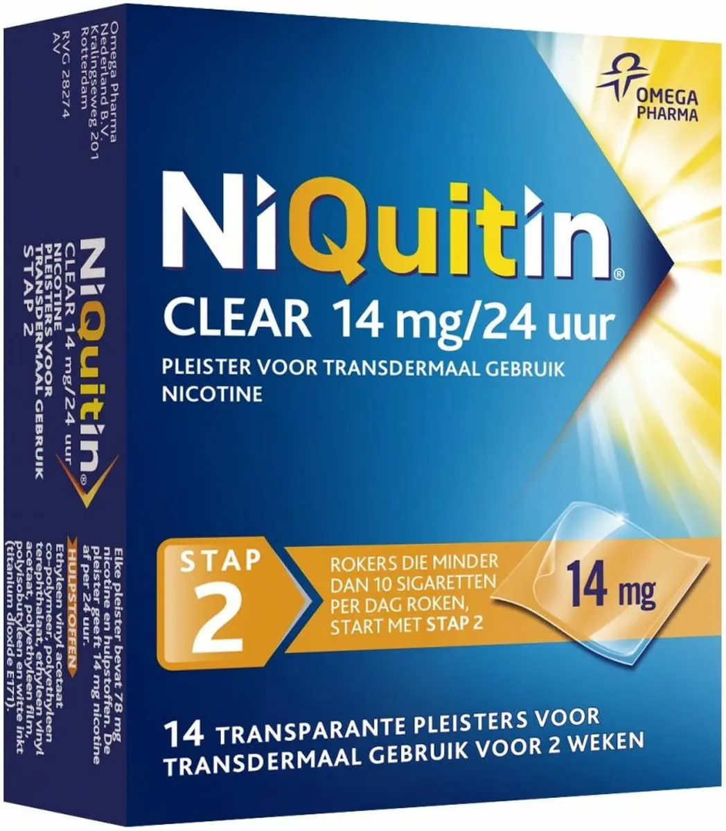 NiQuitin Clear Nicotinepleisters 14mg Stap 2 - 28 Stuks
