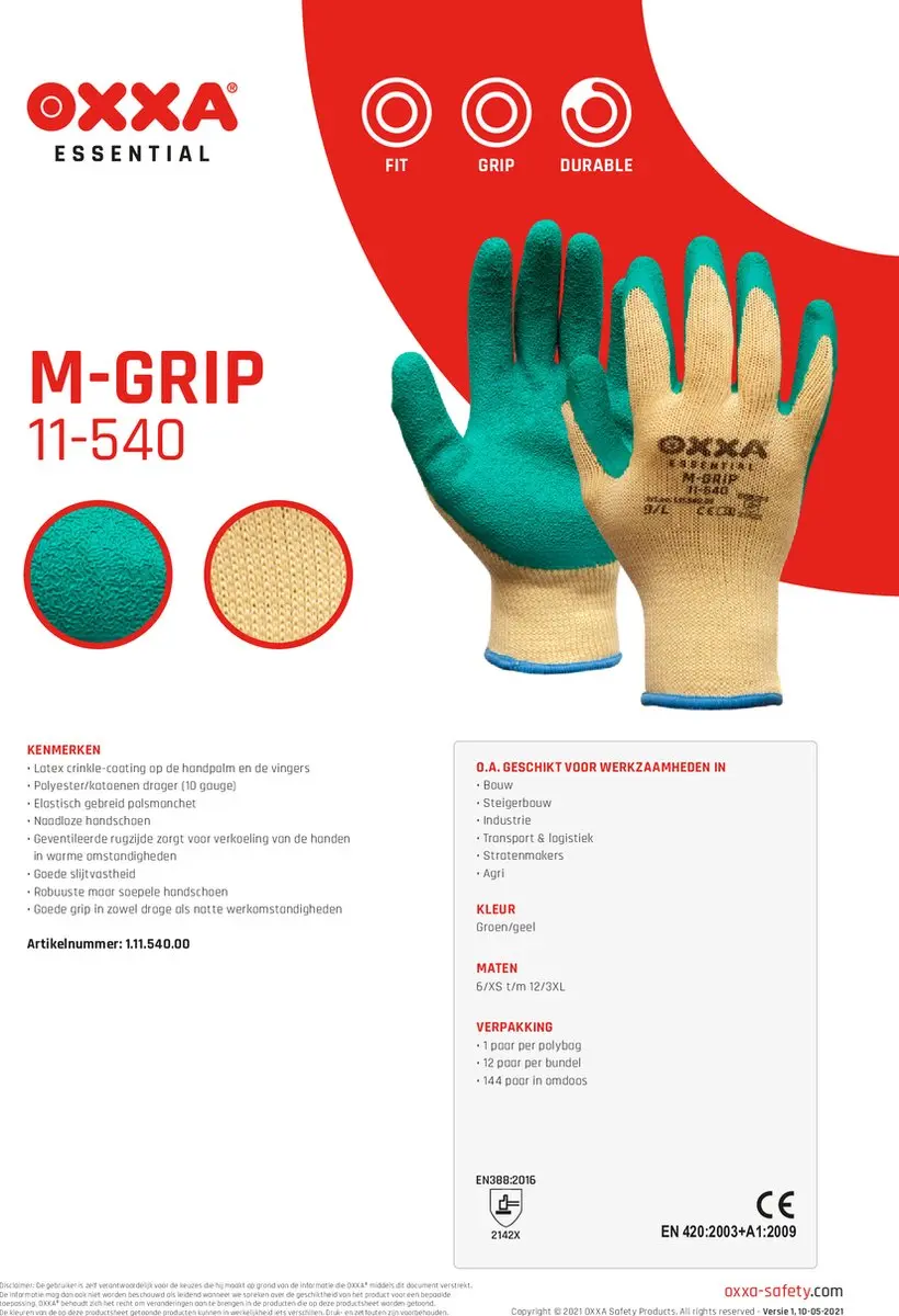 Oxxa Essential M-GRIP 11-540 Werkhandschoen L - 144 Stuks