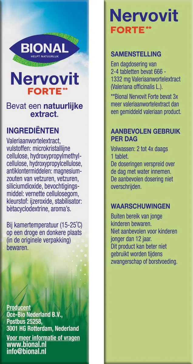 Bional Nervovit Forte Vegan Valeriaan 45 Tabletten