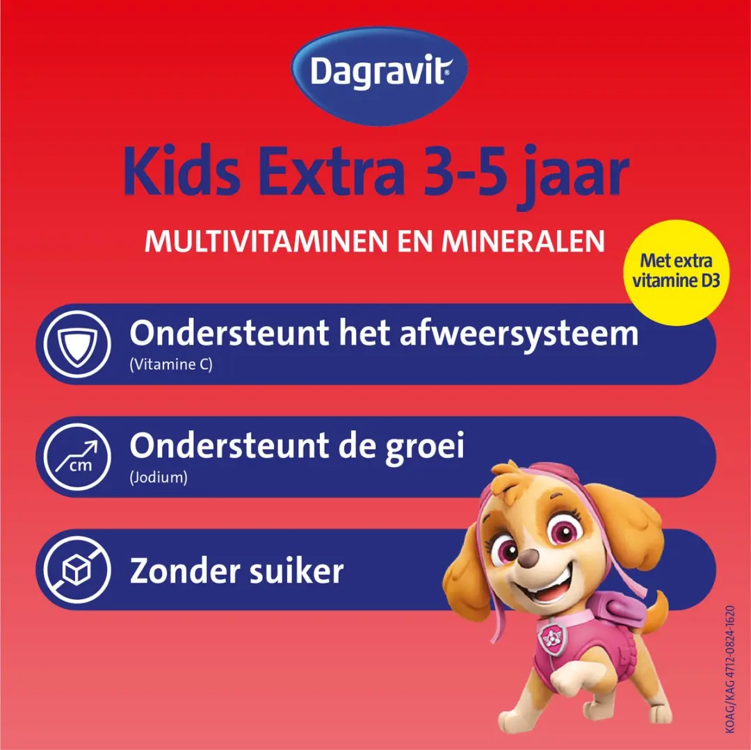 Dagravit Kids Extra 3-5 jaar Multivitaminen Paw Patrol Framboos - 60 Kauwtabletten
