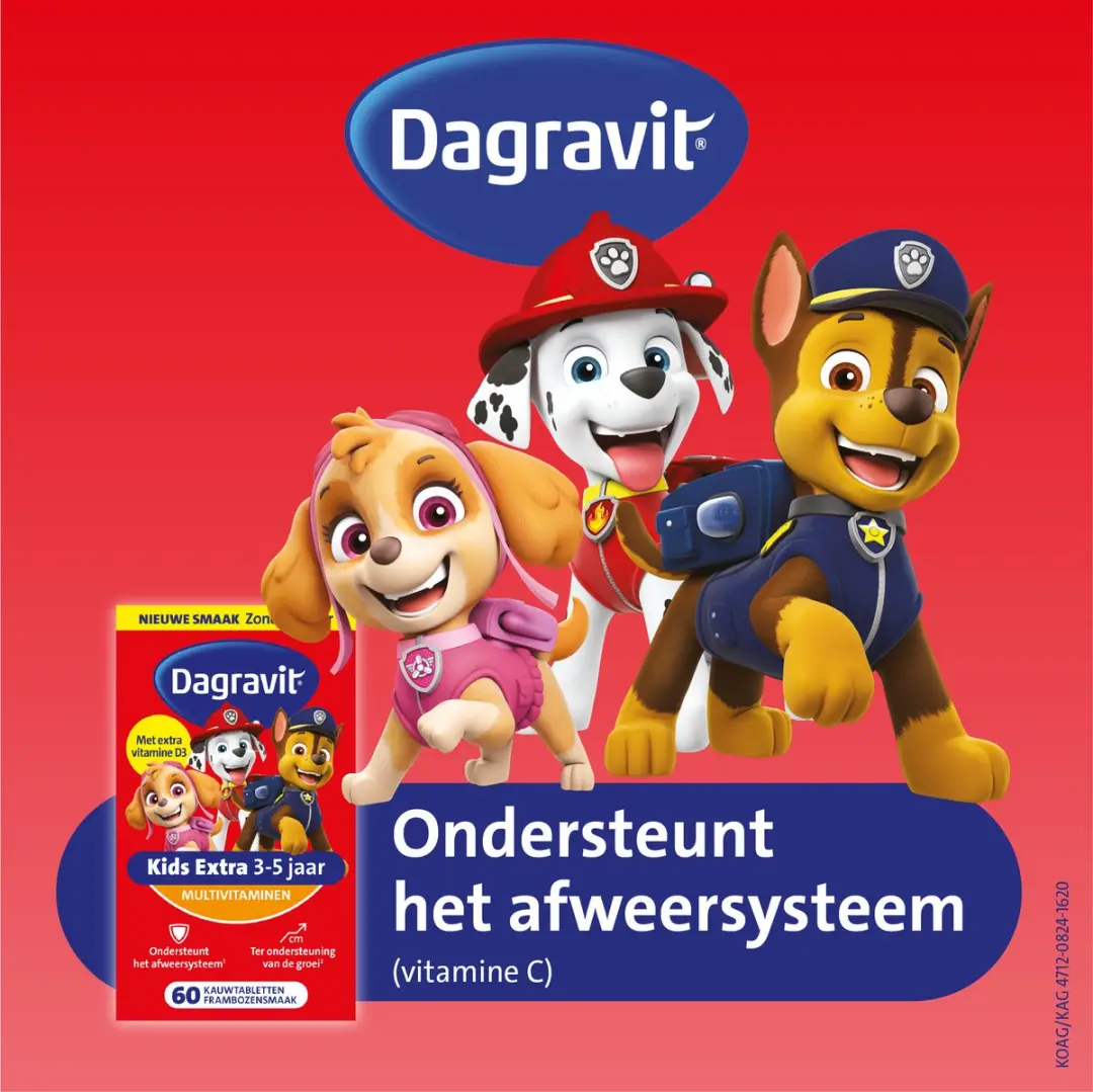 Dagravit Kids Extra 3-5 jaar Multivitaminen Paw Patrol Framboos - 60 Kauwtabletten