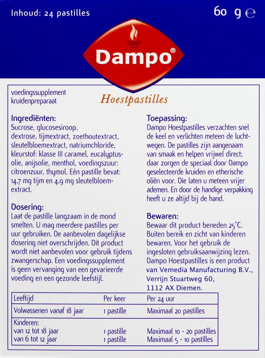 Dampo Hoest Pastilles Tijm - 24 Stuks
