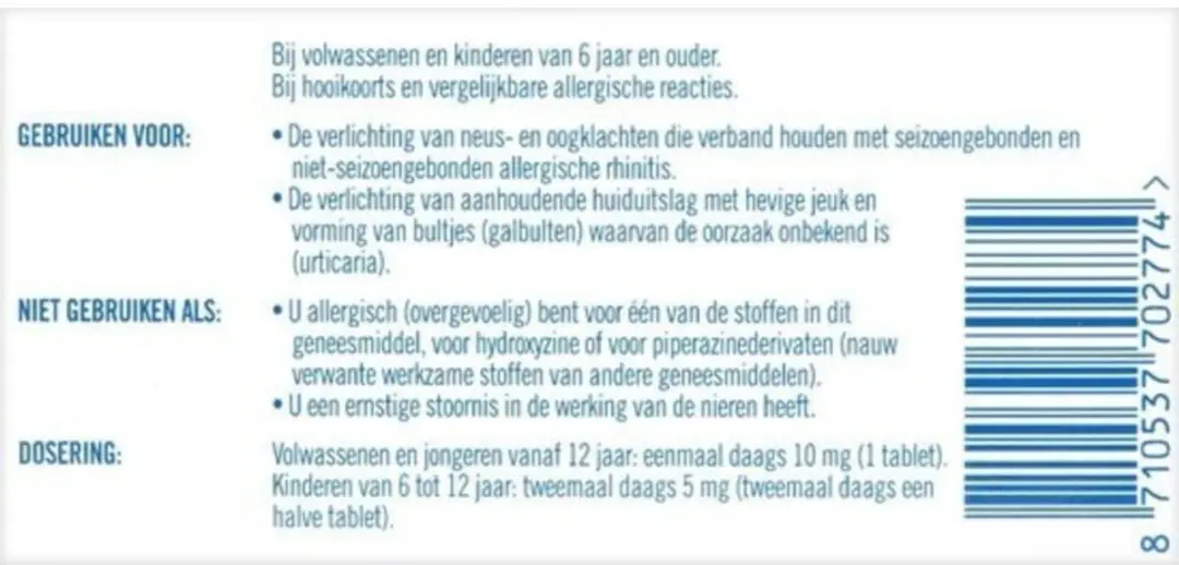 Prevalin Allerstop Cetirizine 10mg Allergietabletten - 21 Stuks