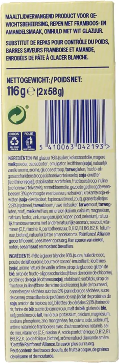 weCare Meal Replacement Bars Framboos Amandel 116g