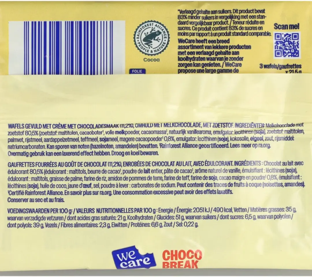 weCare Lower Sugar Chocolate 64,5g