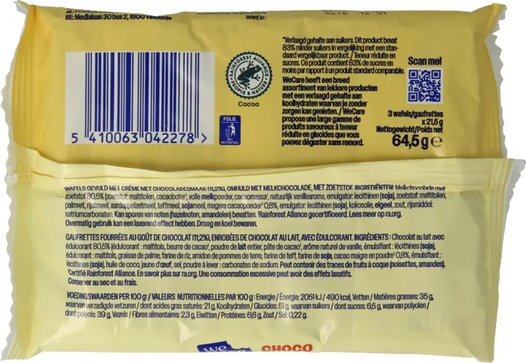 weCare Lower Sugar Chocolate 64,5g