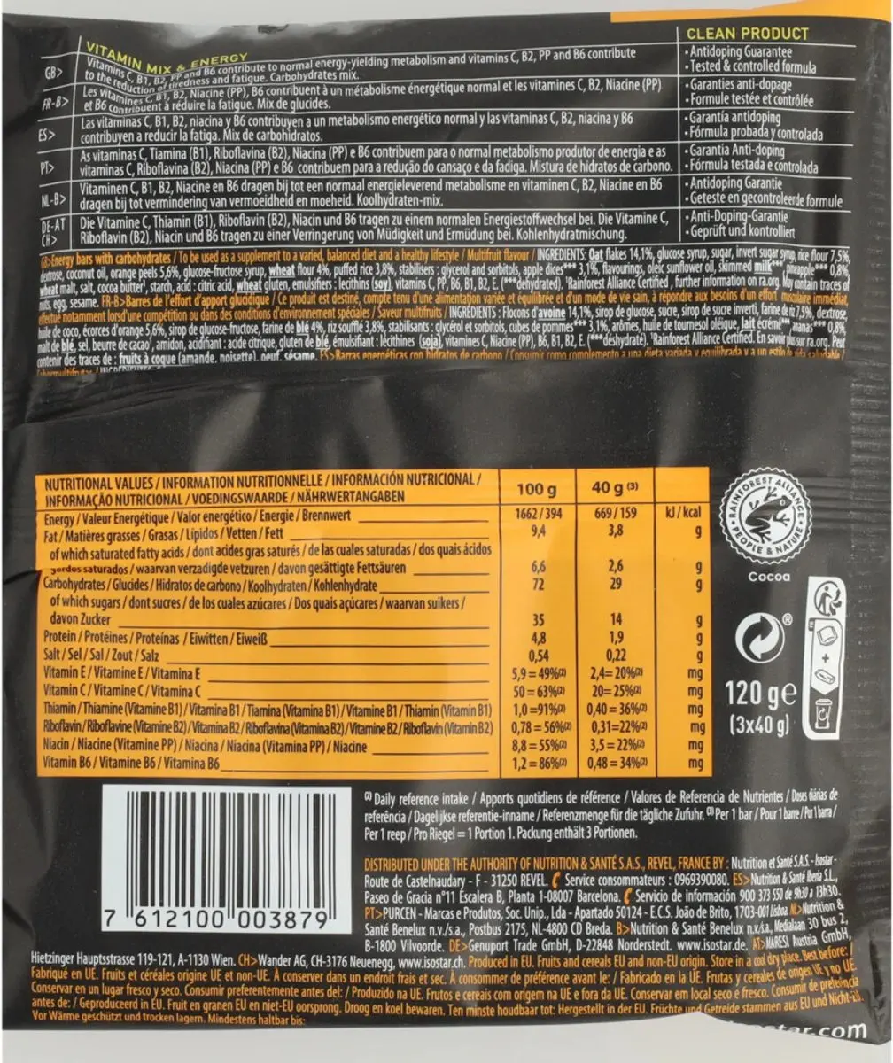 Isostar Energy Sport Bars Multivruchten - 20 Stuks (3x40g)