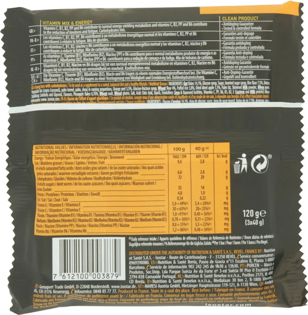 Isostar Energy Sport Bars Multivruchten - 20 Stuks (3x40g)