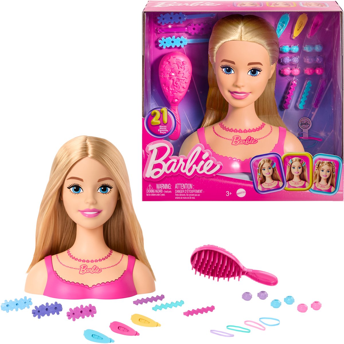 Barbie KapKop Met 21 Accessoires - Blond Haar - 5565142 - Haarstyling - Stylinghoofd - Mattel