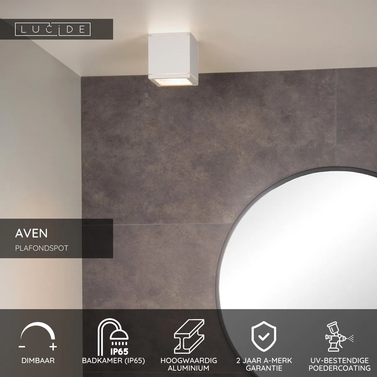Lucide AVEN Plafondspot GU10 IP65 - Wit
