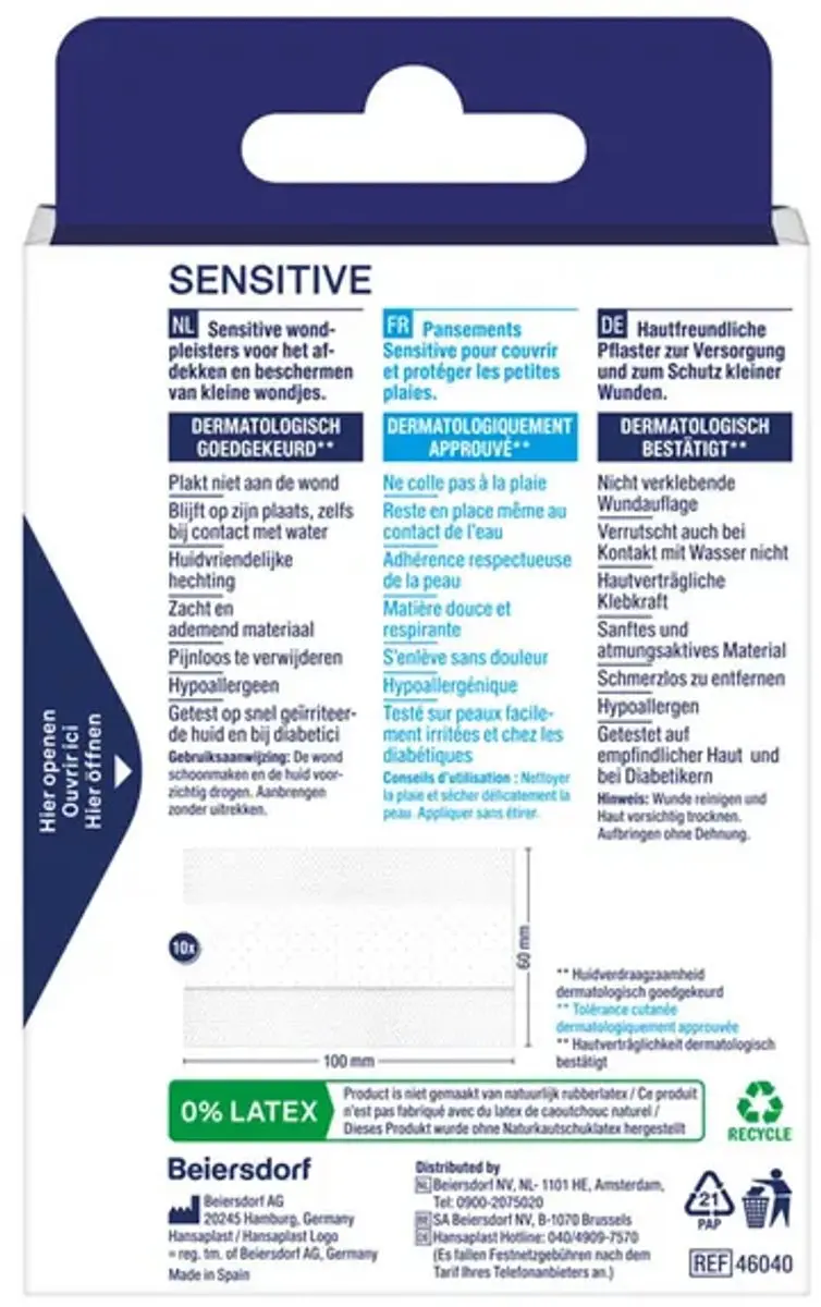 Hansaplast Sensitive Pleister 6cm x 1m - Wit