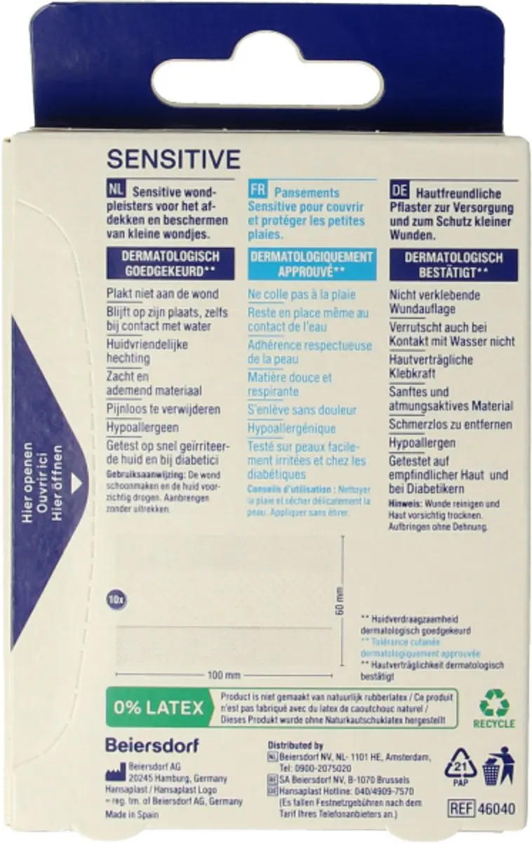 Hansaplast Sensitive Pleister 6cm x 1m - Wit