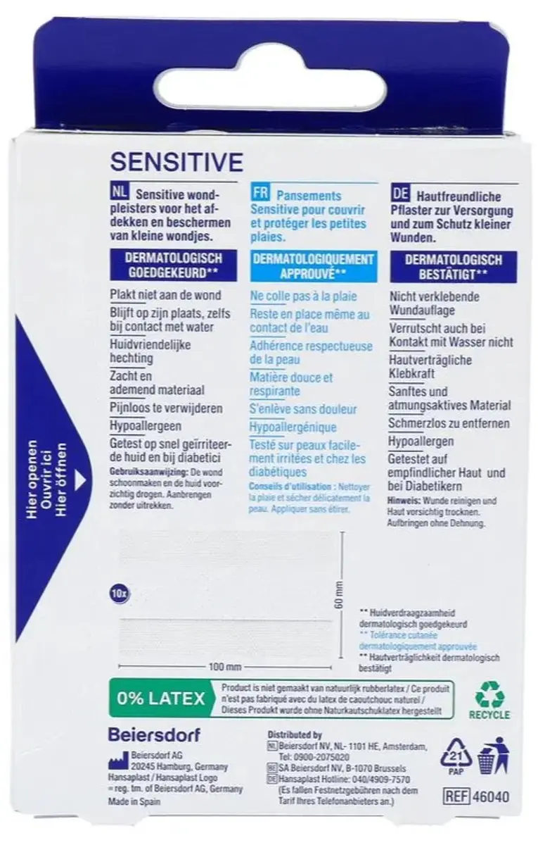 Hansaplast Sensitive Pleister 6cm x 1m - Wit