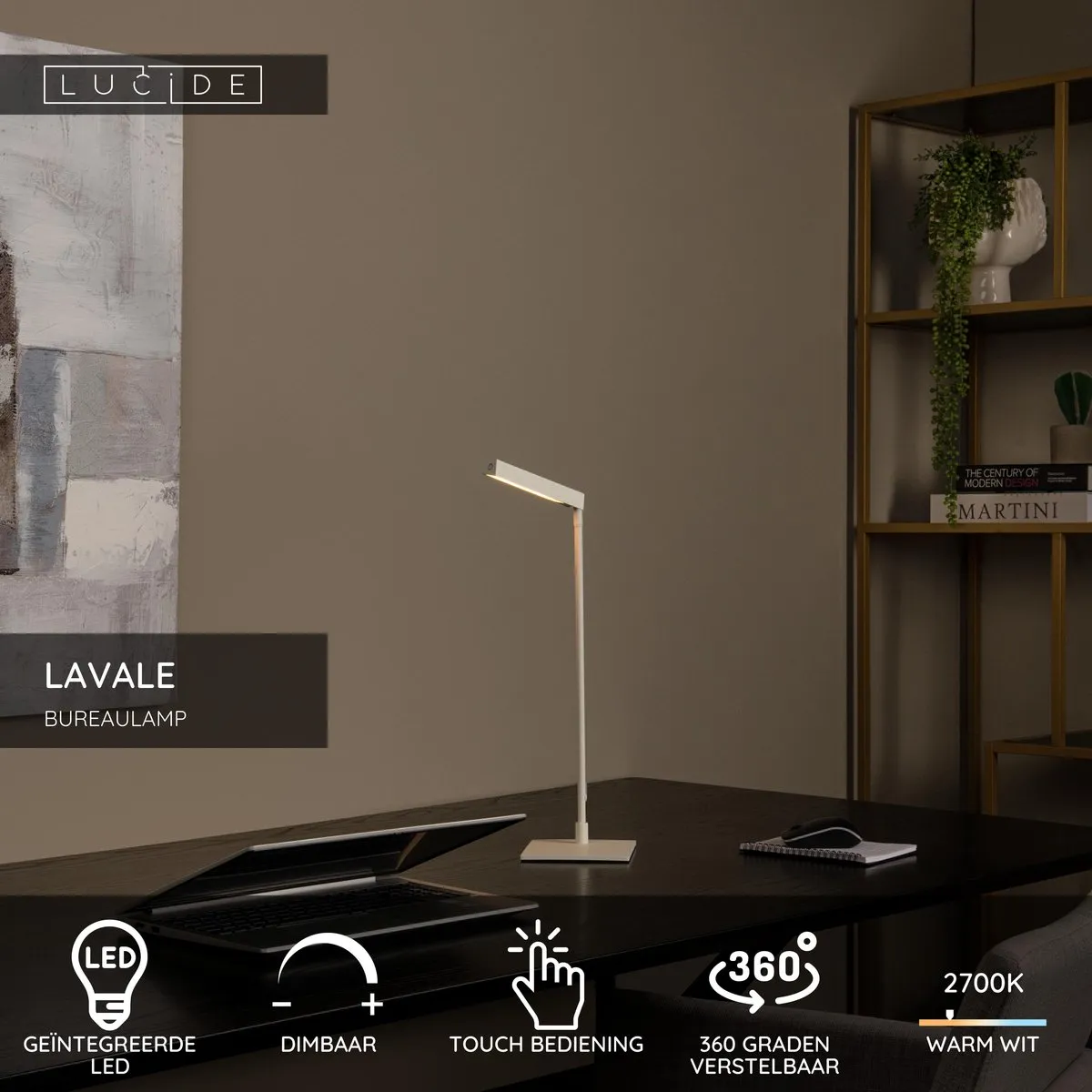 Lucide LAVALE Bureaulamp LED 3W 2700K - Wit