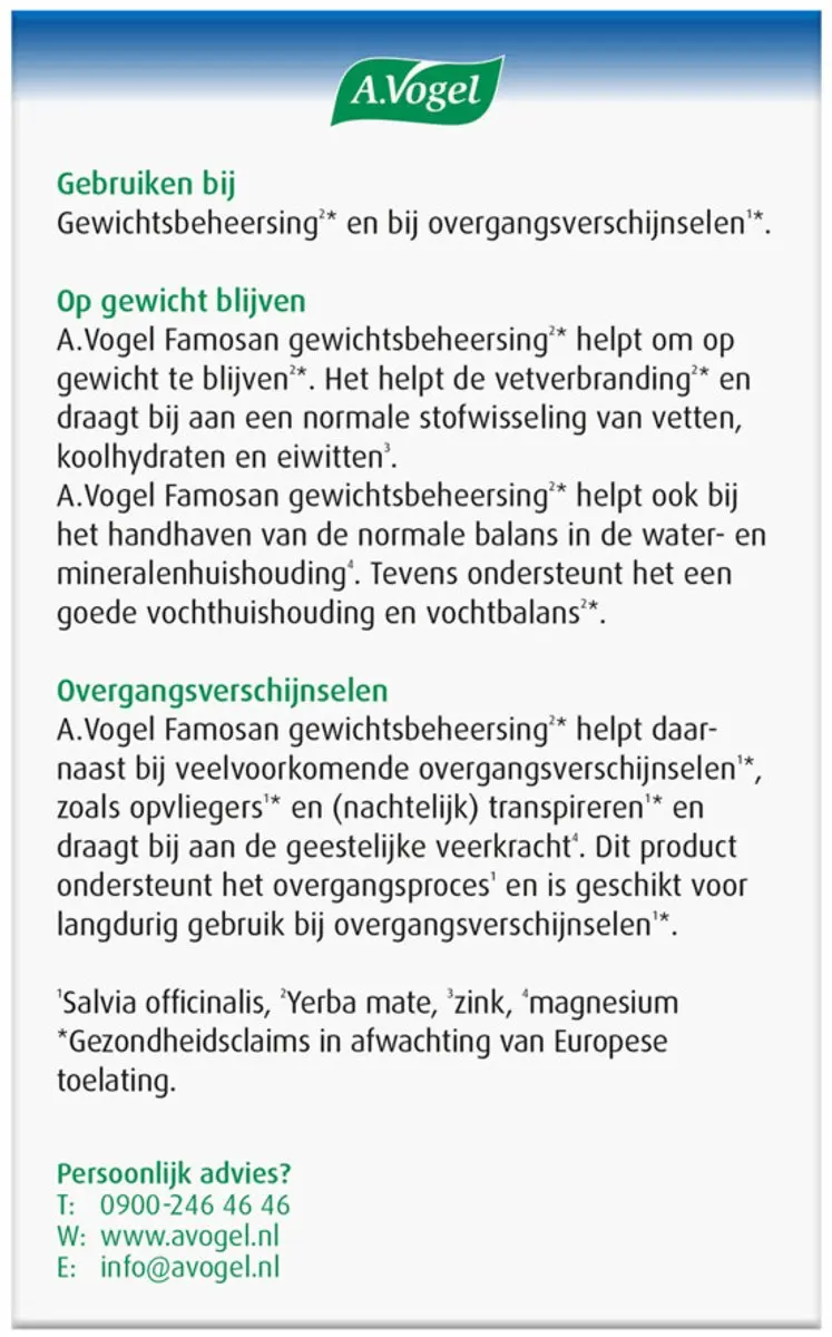A.Vogel Famosan Overgang Gewichtsbeheersing 120 tabletten