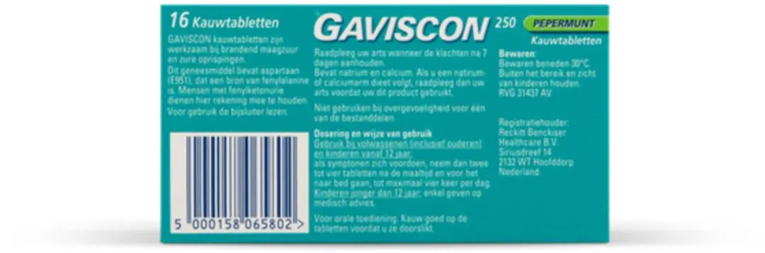 Gaviscon Pepermunt Kauwtabletten 250mg - 32 Stuks
