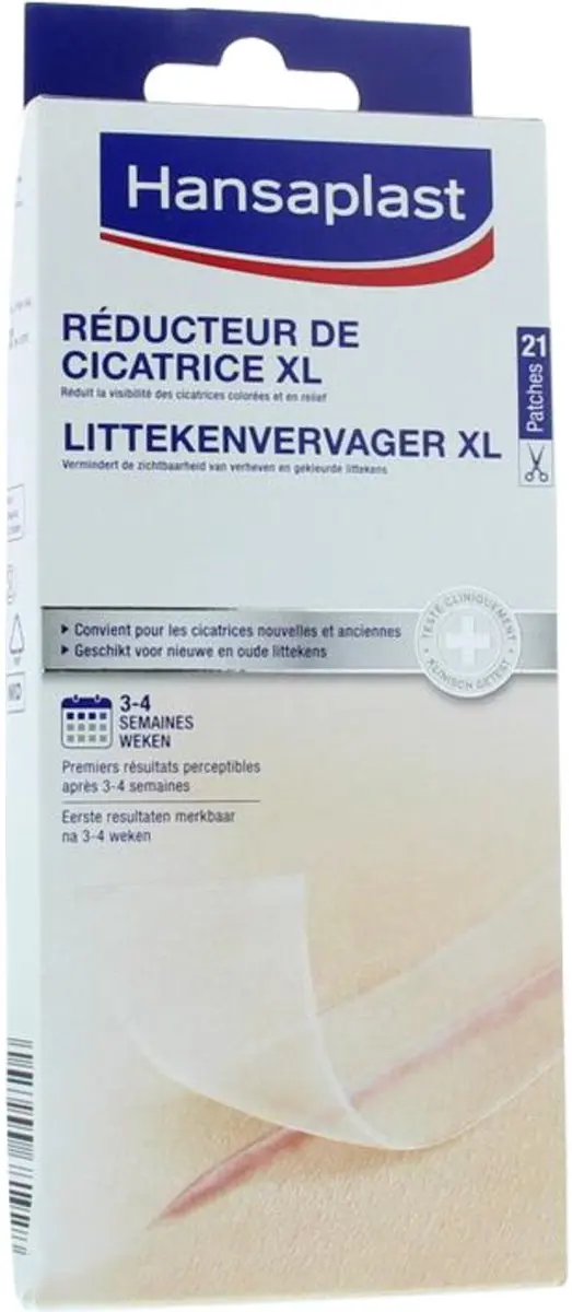 Hansaplast Littekenvervager XL Pleisters 21 Stuks - 3x14,6cm Transparant - afbeelding 6 van 6