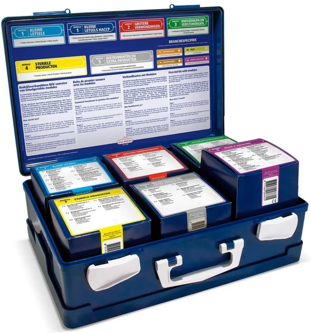 HeltiQ BHV Verbanddoos Modulair Blauw - 12 Wondhechtstrips & 15 Pleisters