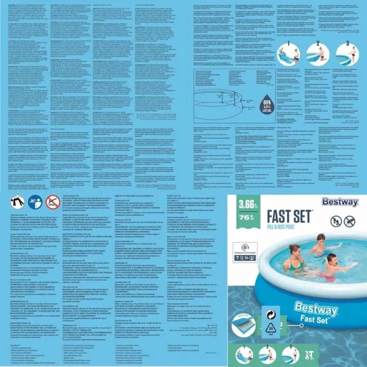 Bestway Fast Set Opblaasbaar Zwembad 366x76cm - Blauw
