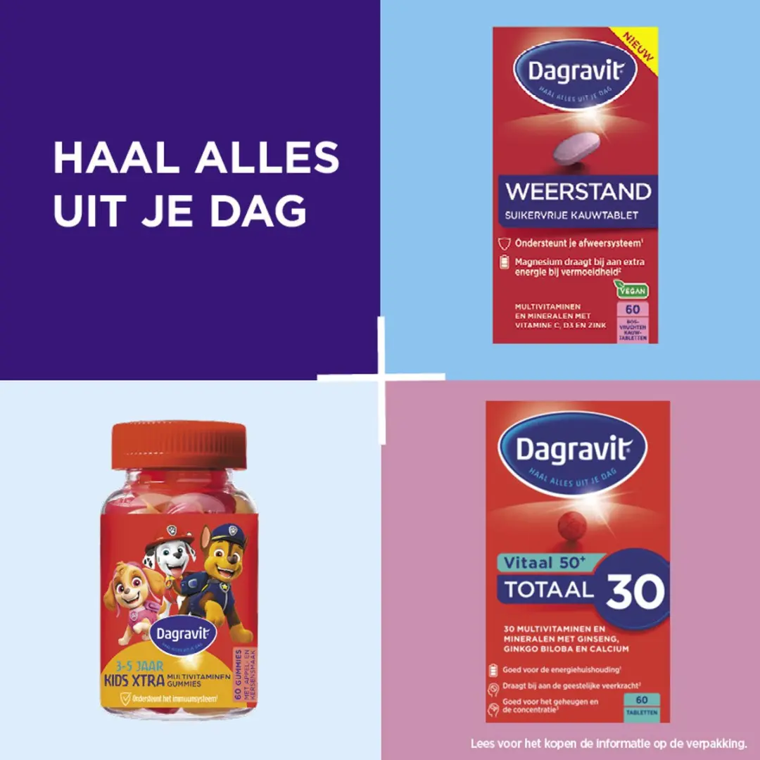 Dagravit Weerstand Multivitaminen Suikervrij 60 Kauwtabletten