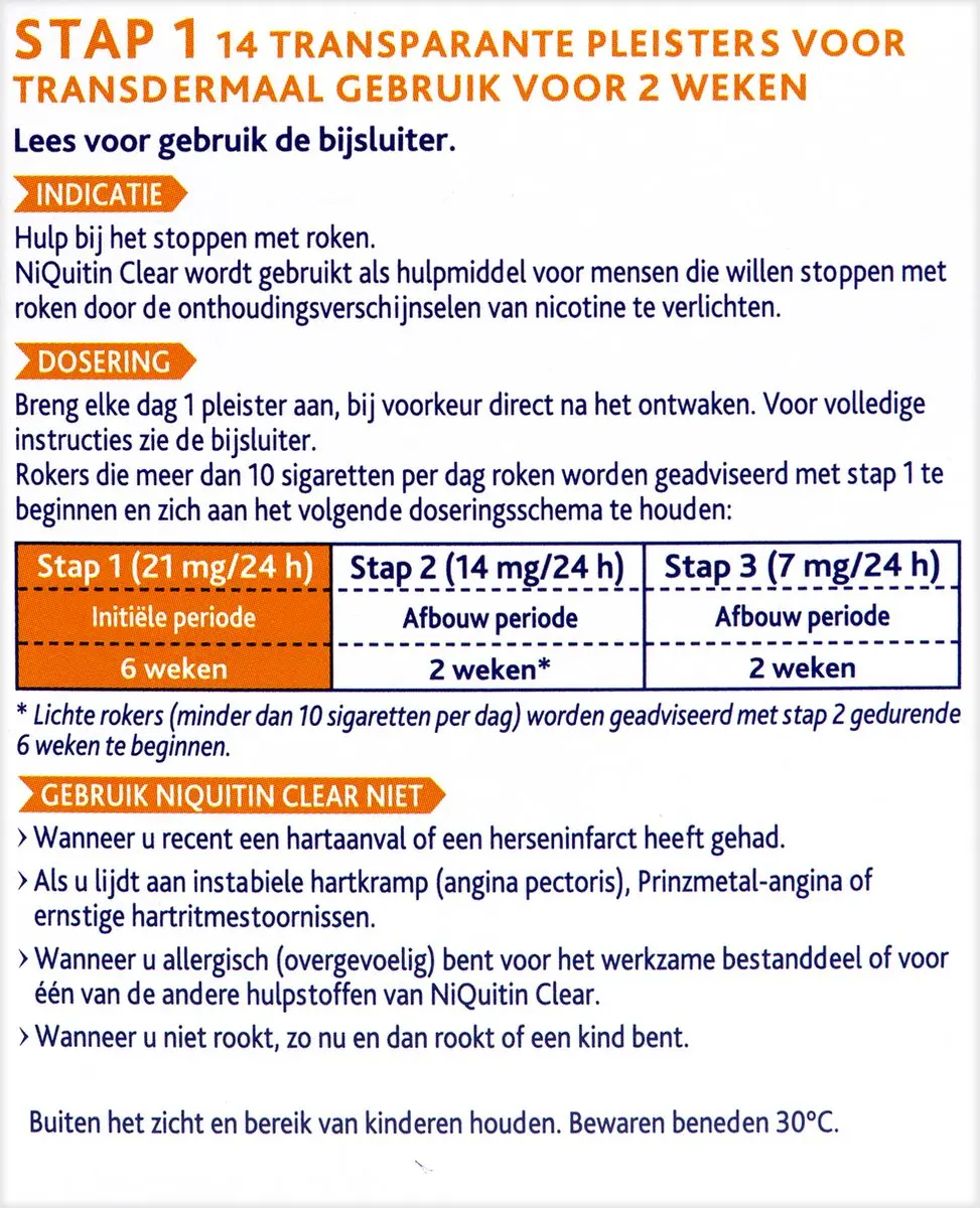 NiQuitin Clear Pleister Stap 1 21mg - 14 Stuks