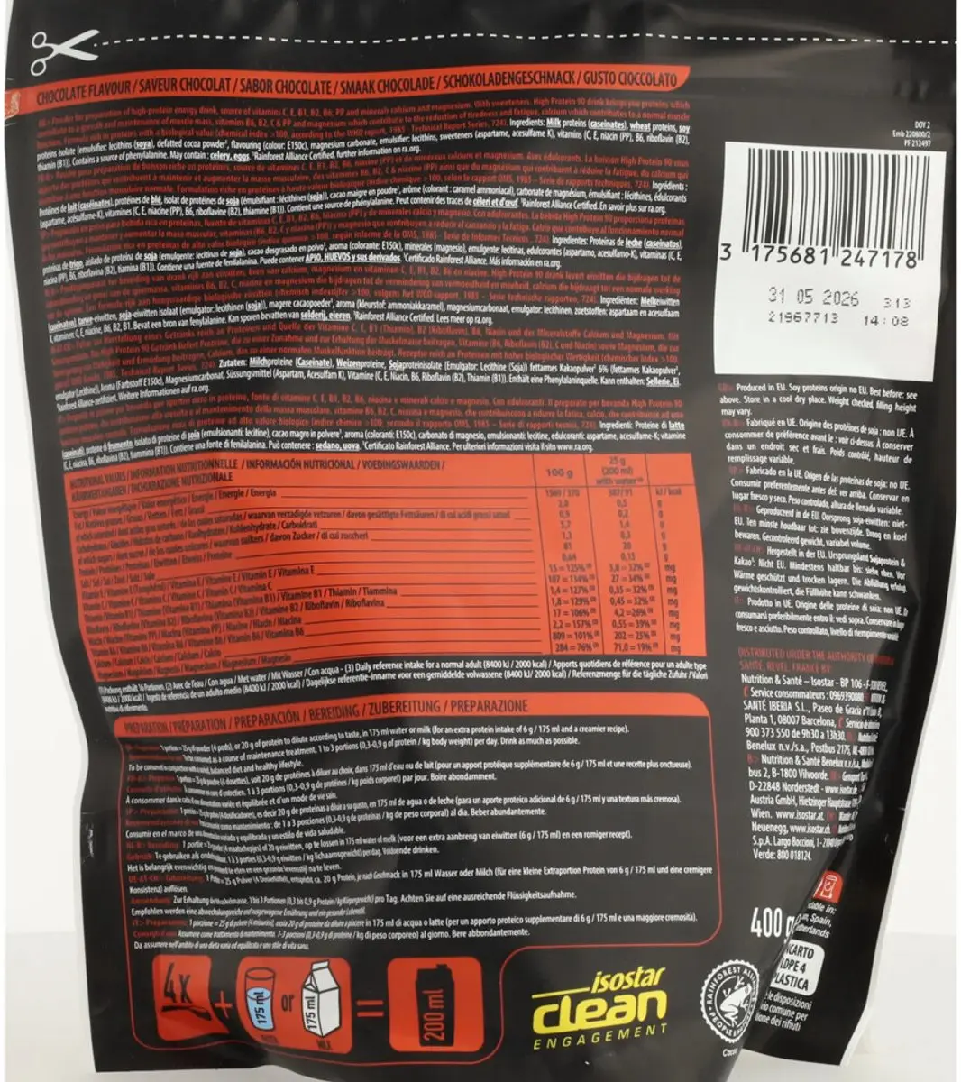 Isostar High Protein 90 Chocolade Eiwitpoeder 400g
