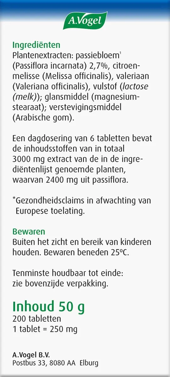 A.Vogel Passiflora Rustgevende Tabletten 200 Stuks