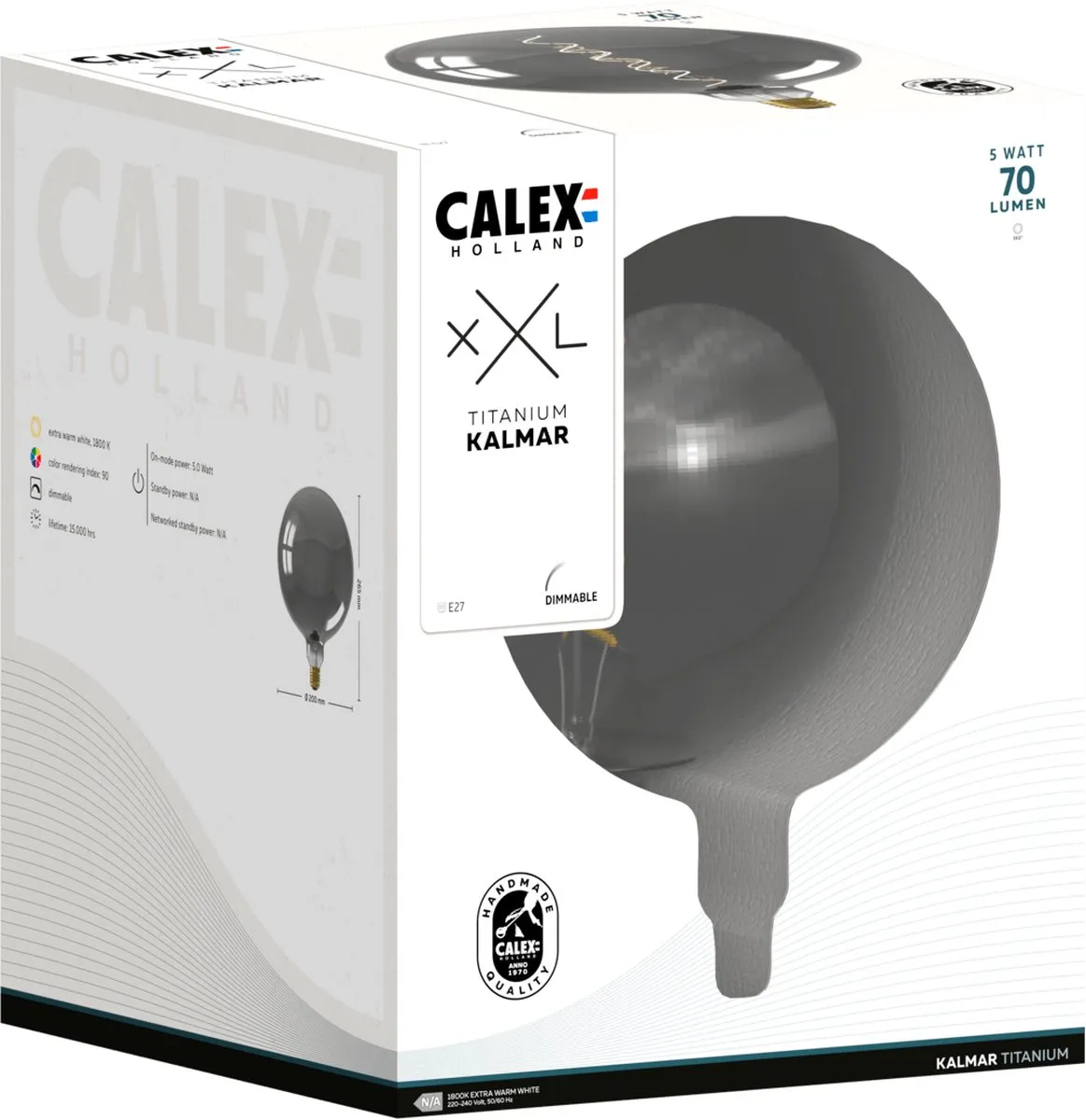 Calex Kalmar XXL Titanium E27 LED Lamp 5W - Rookglas