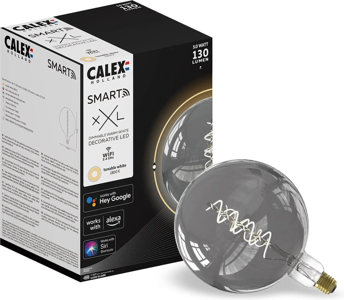 Calex Kalmar XXL Titanium E27 LED Lamp 5W - Rookglas