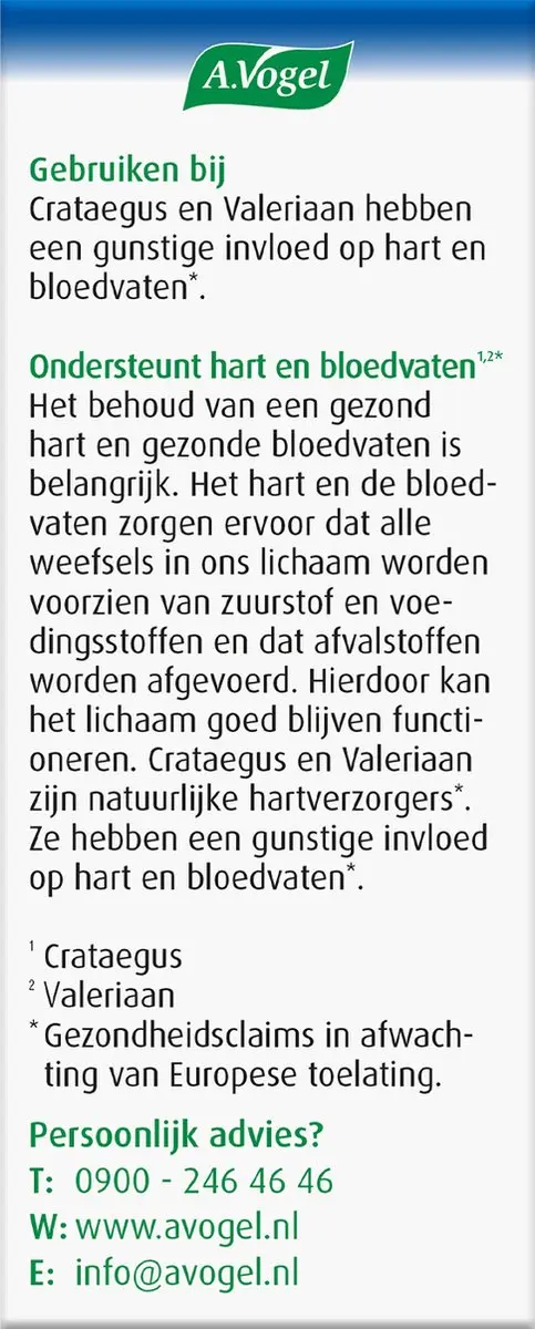 A.Vogel Crataegus + Valeriaan Tabletten 80 Stuks