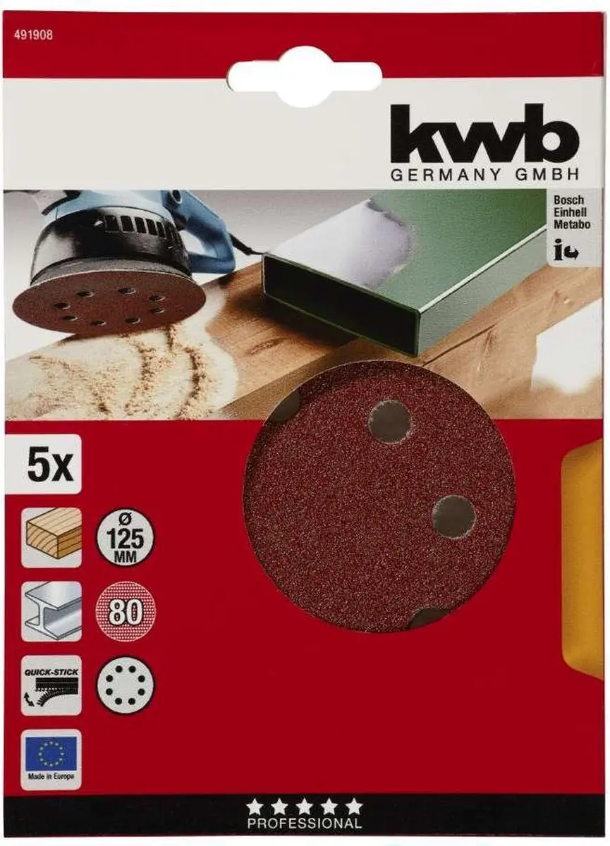 KWB Schuurschijf Ø125mm Korrel 80 - 5 Stuks