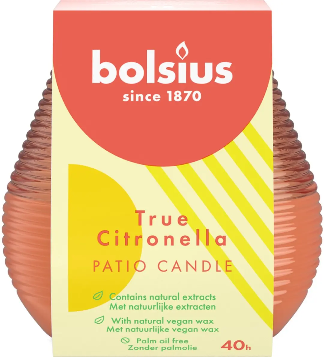 Bolsius True Citronella Patio Candle 94/91 - Koraal
