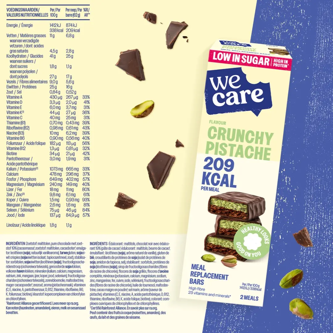 weCare Maaltijdvervanger Crunchy Pistache Repen - 6x124g