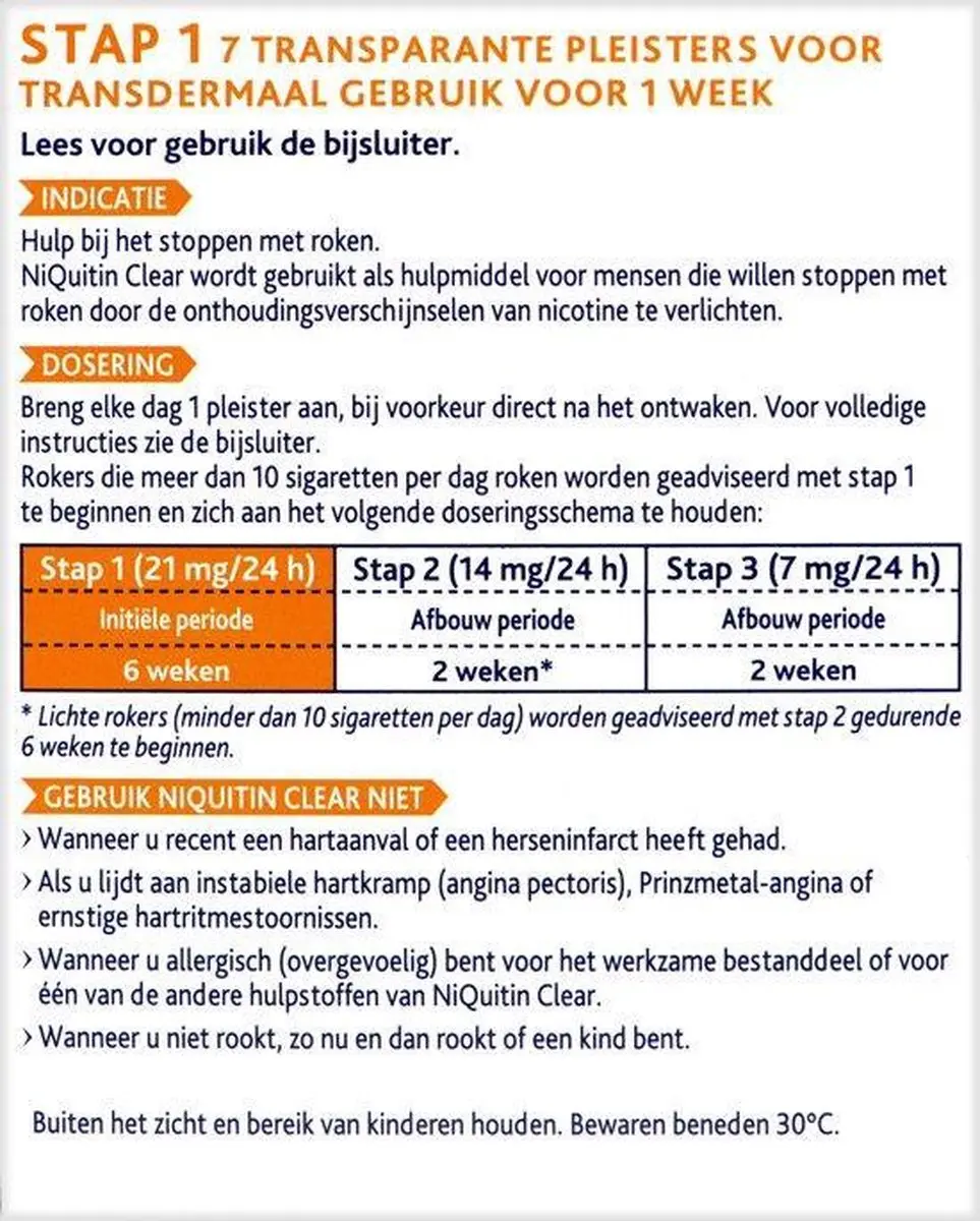 NiQuitin Clear Pleister Stap 1 21mg - 14 Stuks