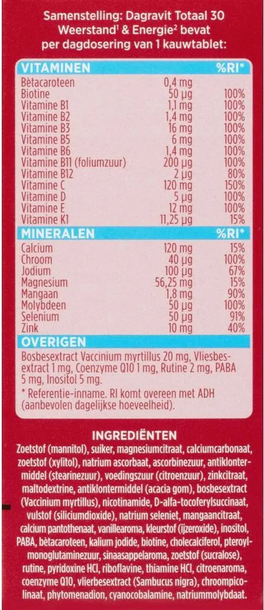 Dagravit Totaal 30 Weerstand & Energie Kauwtabletten - 100g