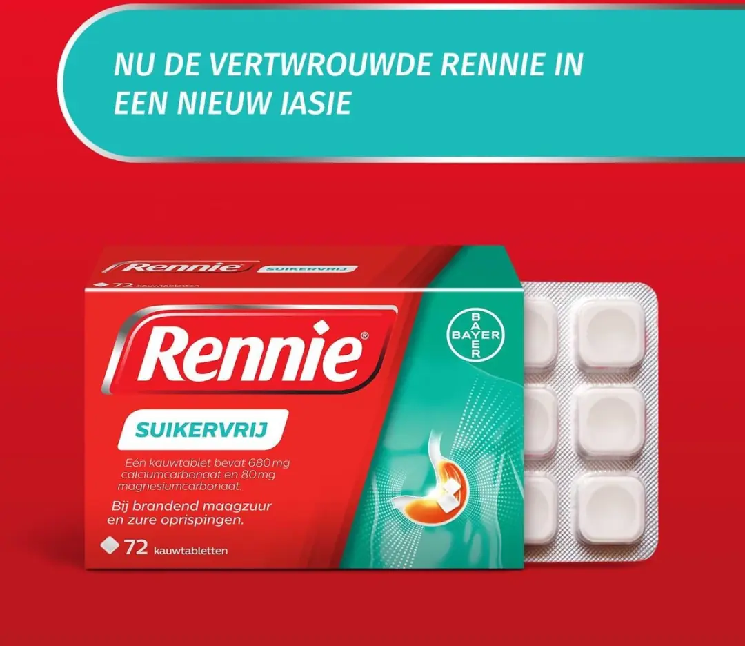 Rennie Suikervrij Kauwtabletten 72 Stuks