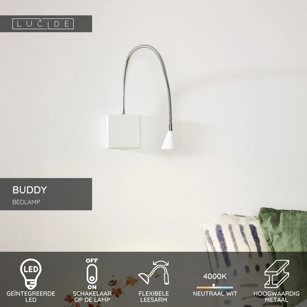 Lucide BUDDY Bedlamp/Wandlamp - 4W 4000K Wit