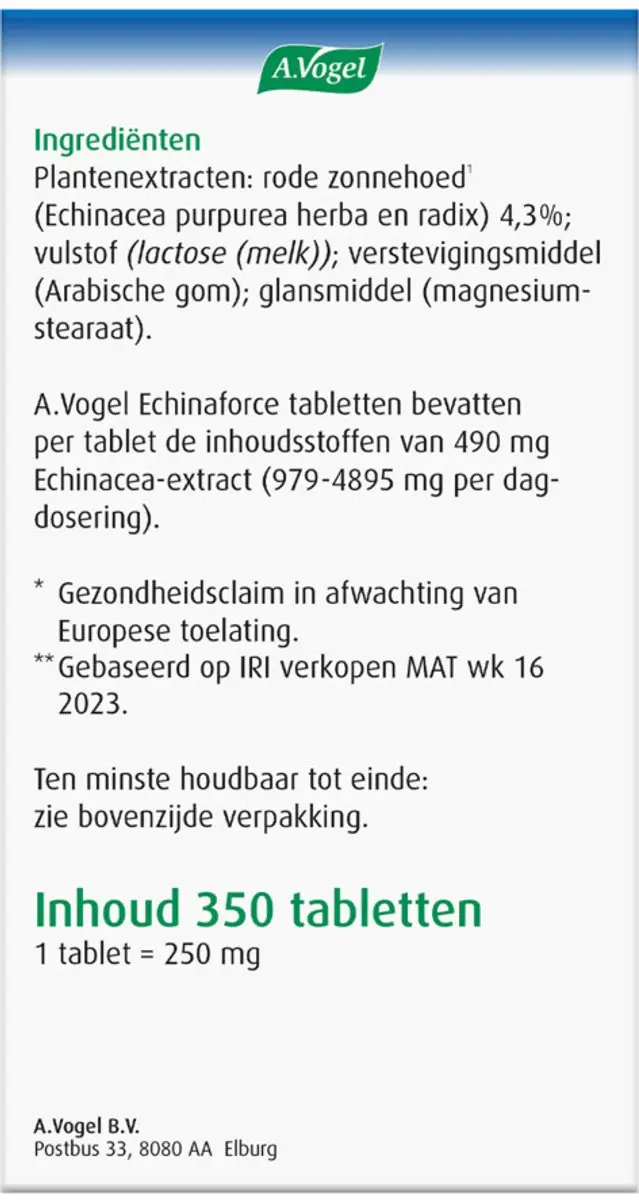 A.Vogel Echinaforce Weerstand 700g - 2x350 Tabletten