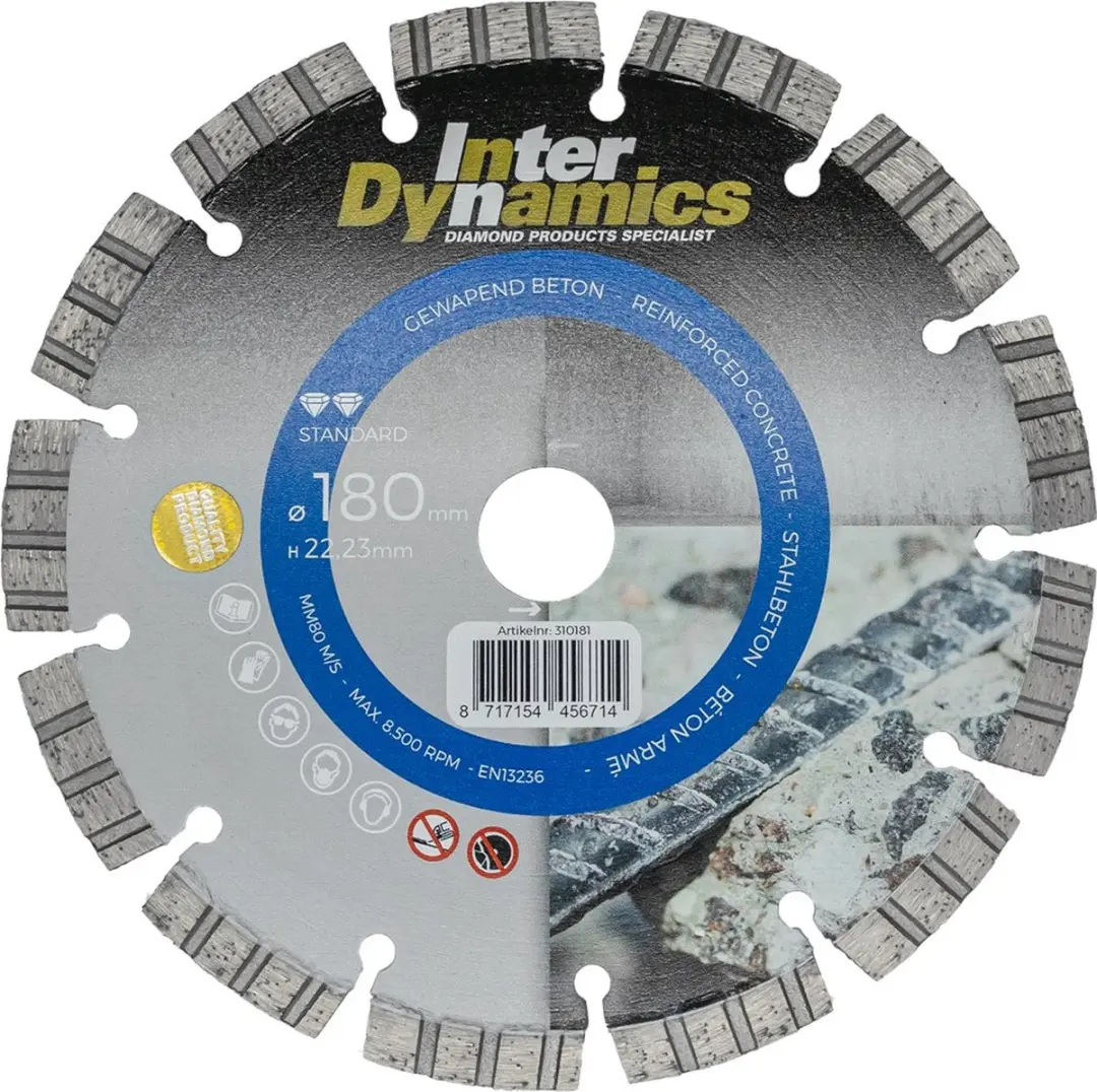 InterDynamics Diamantdoorslijpschijf 180x22,23x2,7mm - Beton
