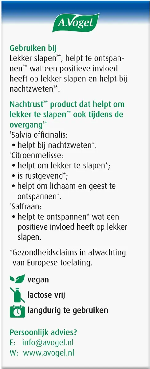 A.Vogel Nachtrust Tabletten Overgang 30 Stuks