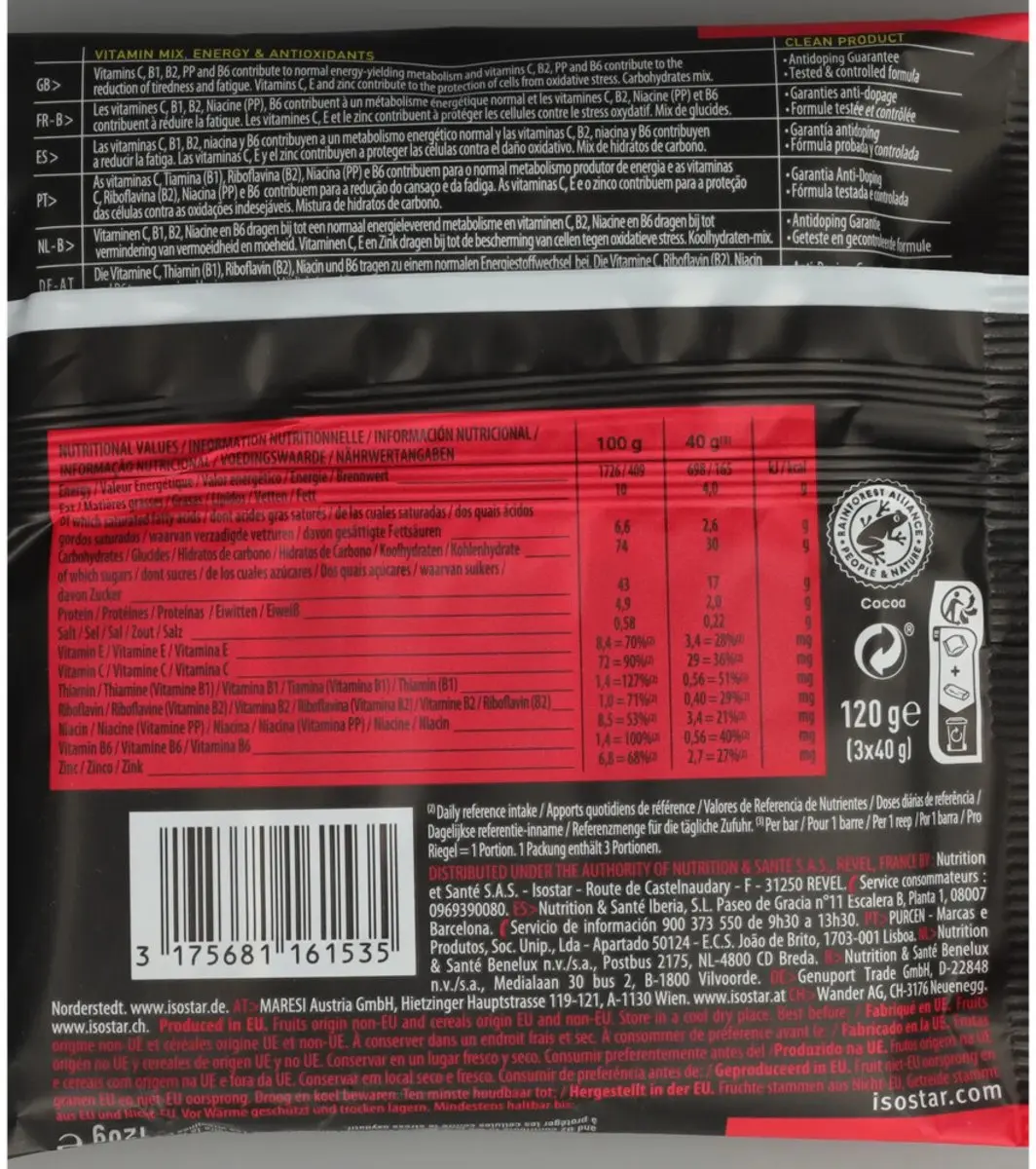 Isostar Energy Sport Bars Cranberry - 60 Stuks (20x3)