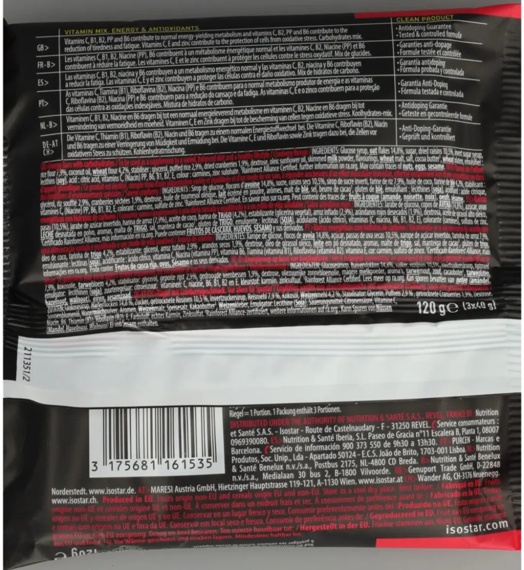 Isostar Energy Sport Bars Cranberry - 60 Stuks (20x3)