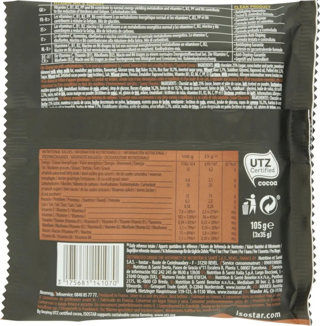 Isostar Energy Sport Bar Chocolade - 3x40g - afbeelding 6 van 6