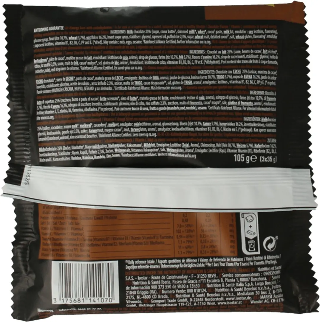 Isostar Energy Sport Bar Chocolade - 3x40g