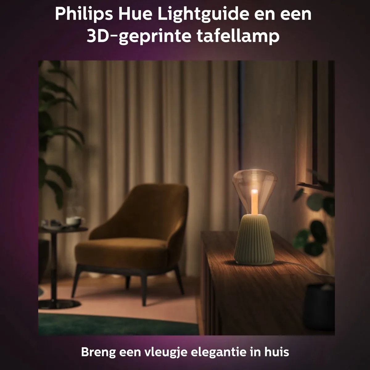 Philips Hue Lightguide 3D-geprinte Tafellamp Saliegroen - E27 RGBW