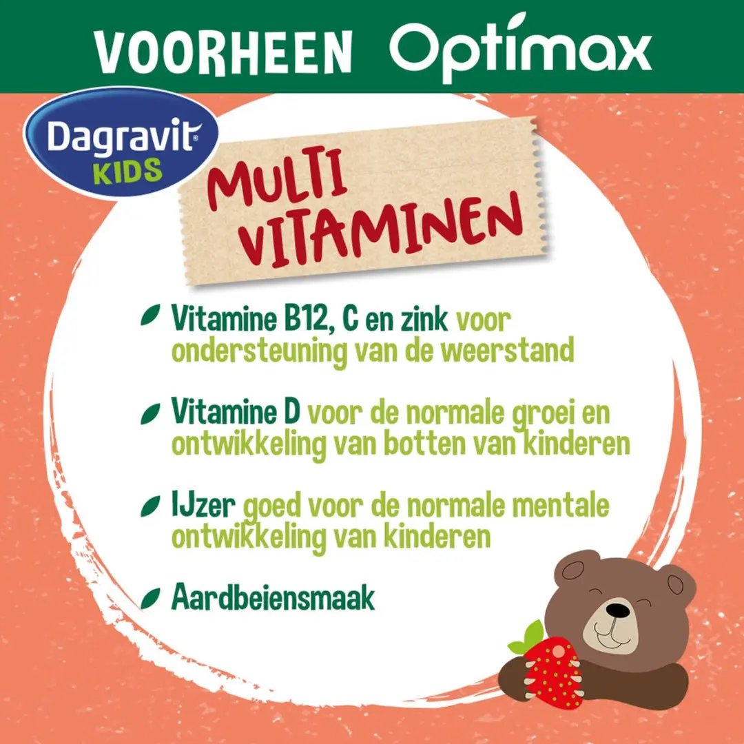 Dagravit Kids Multivitaminen Aardbei - 60 Kauwtabletten