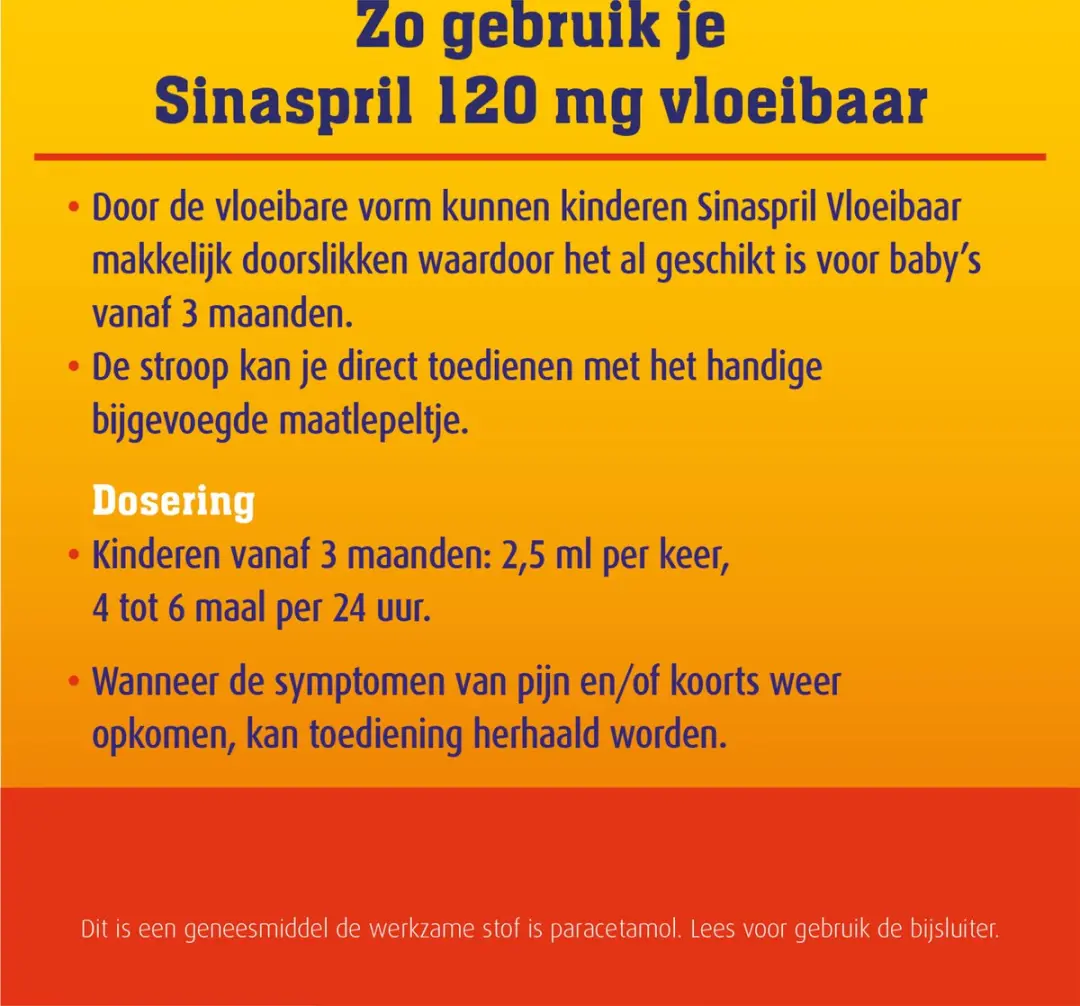 Sinaspril Vloeibaar Paracetamol 120mg 100ml